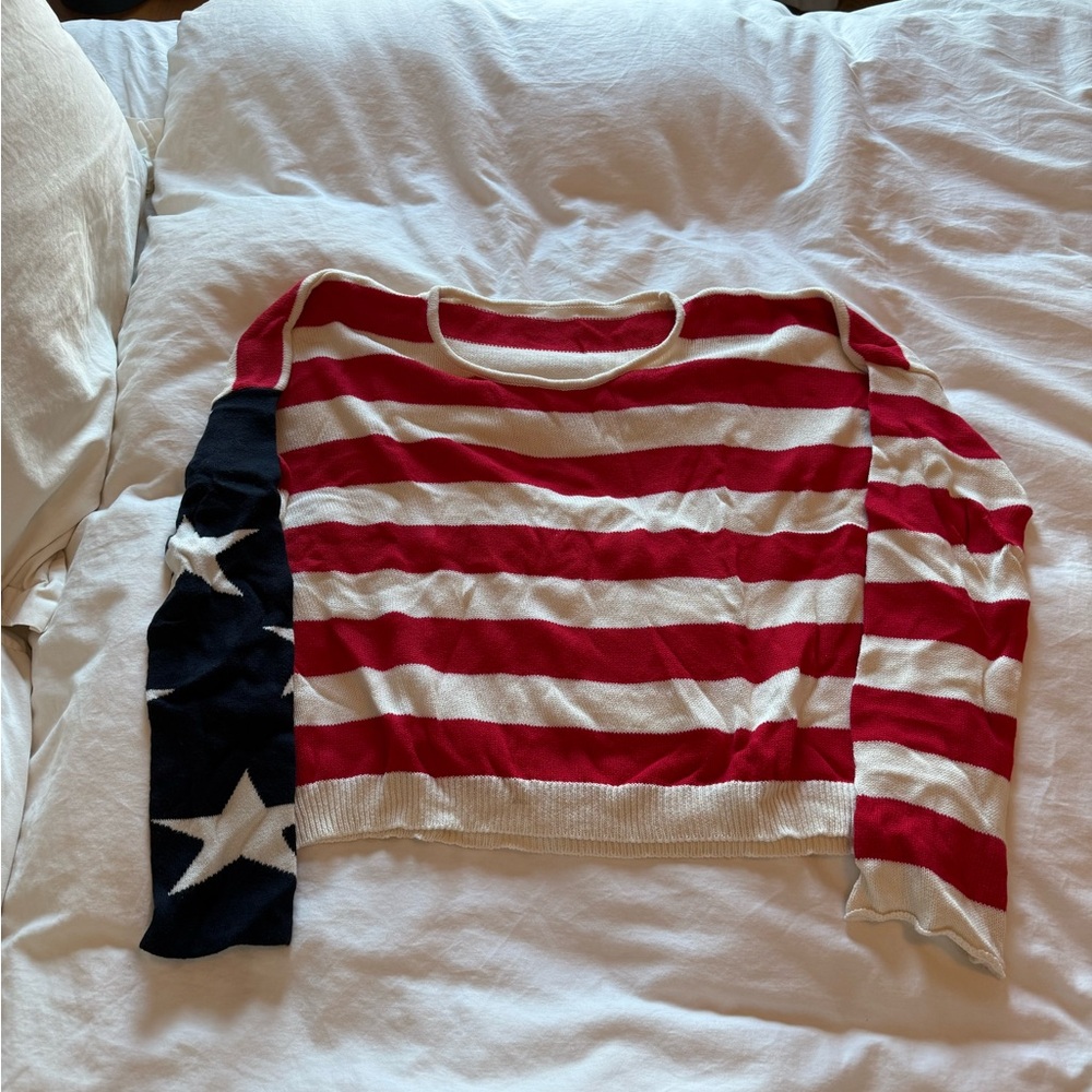 Striped Red and White Sweater with Star Sleeve